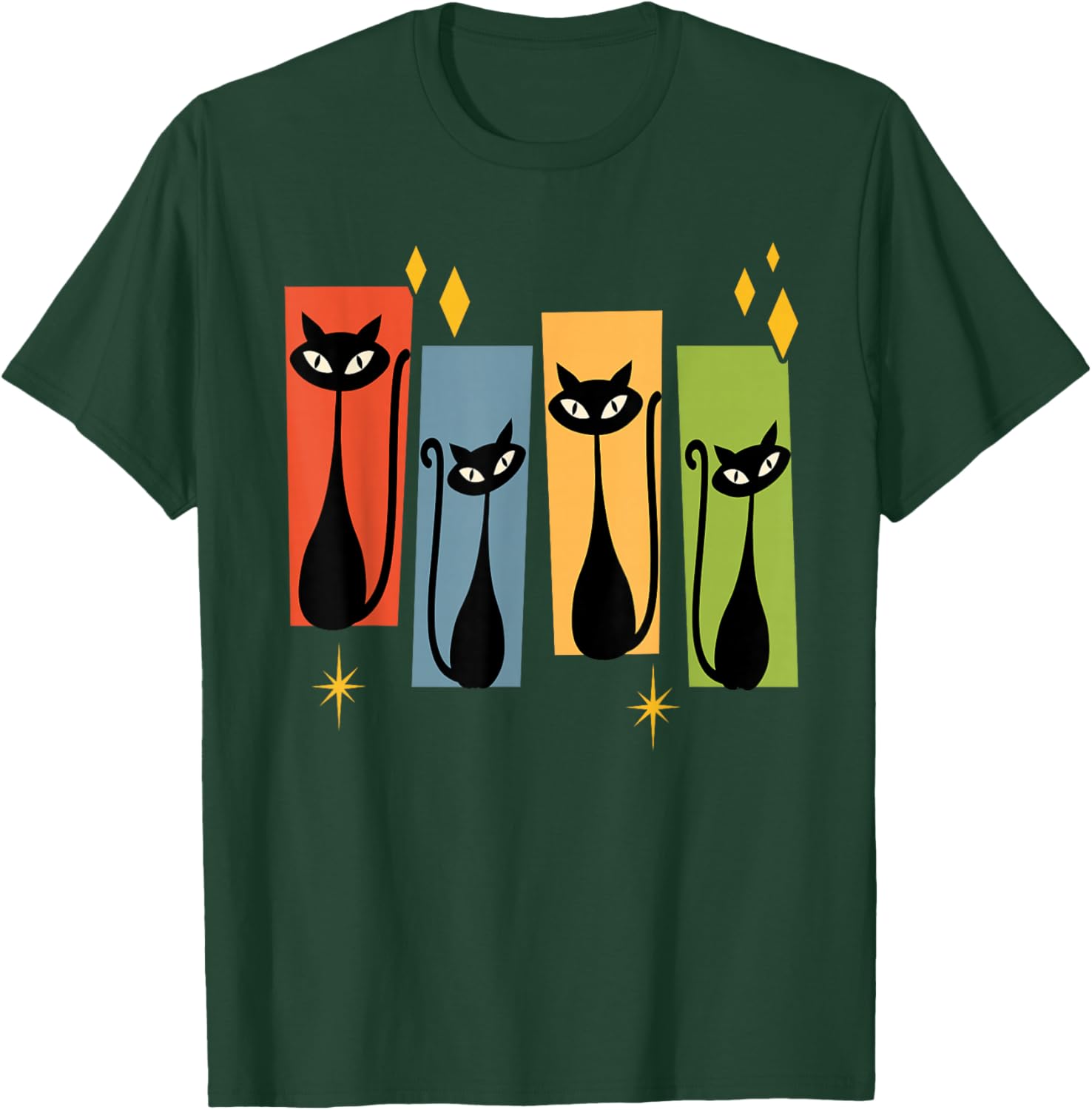Mid Century Cat Vintage Atomic Age Cats Modern Midcentury T-Shirt - T-Shirt | Forest