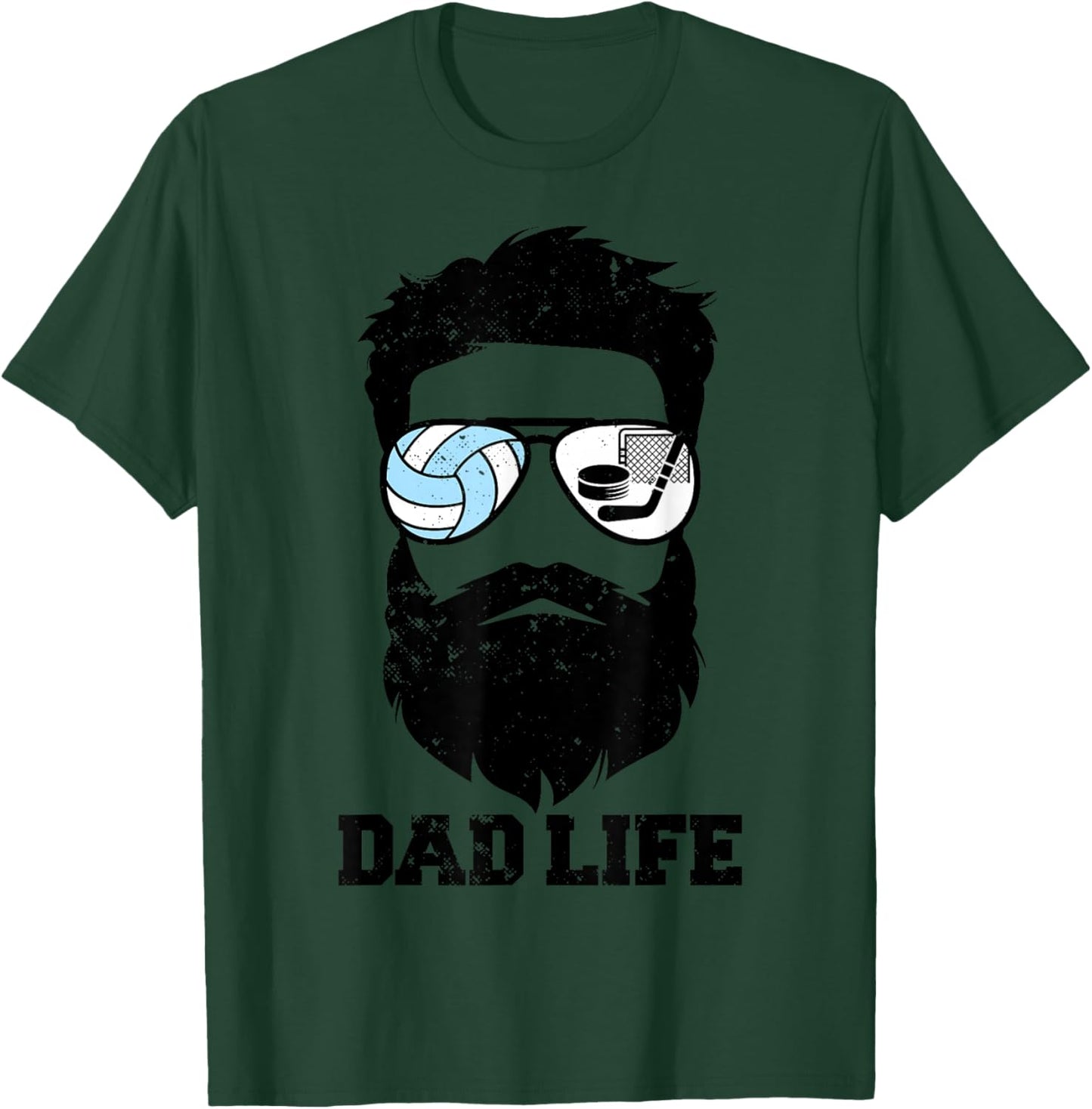 Volleyball Hockey Dad Messy Hair Beard Volleyball Hockey Dad T-Shirt - T-Shirt | Forest