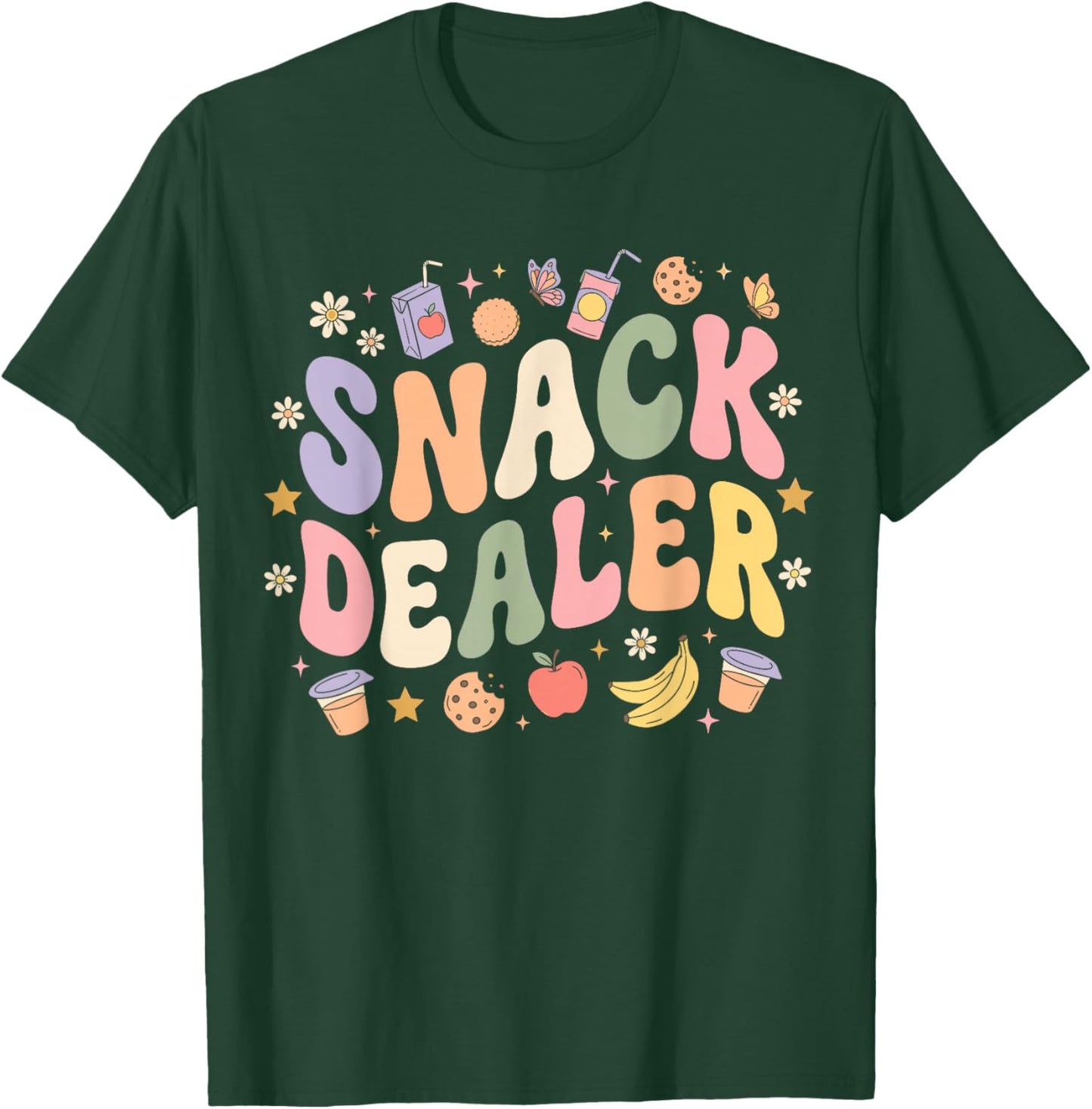 Snack Dealer Summer Camp Staff Daycare Worker Groovy Retro T-Shirt - T-Shirt | Forest