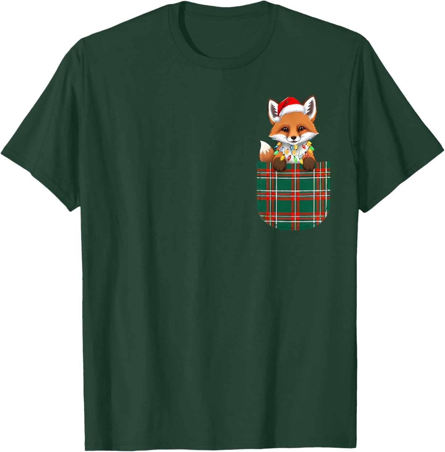 Fox Buffalo Plaid Green Red White Pocket Christmas Men Women T-Shirt - T-Shirt | Forest