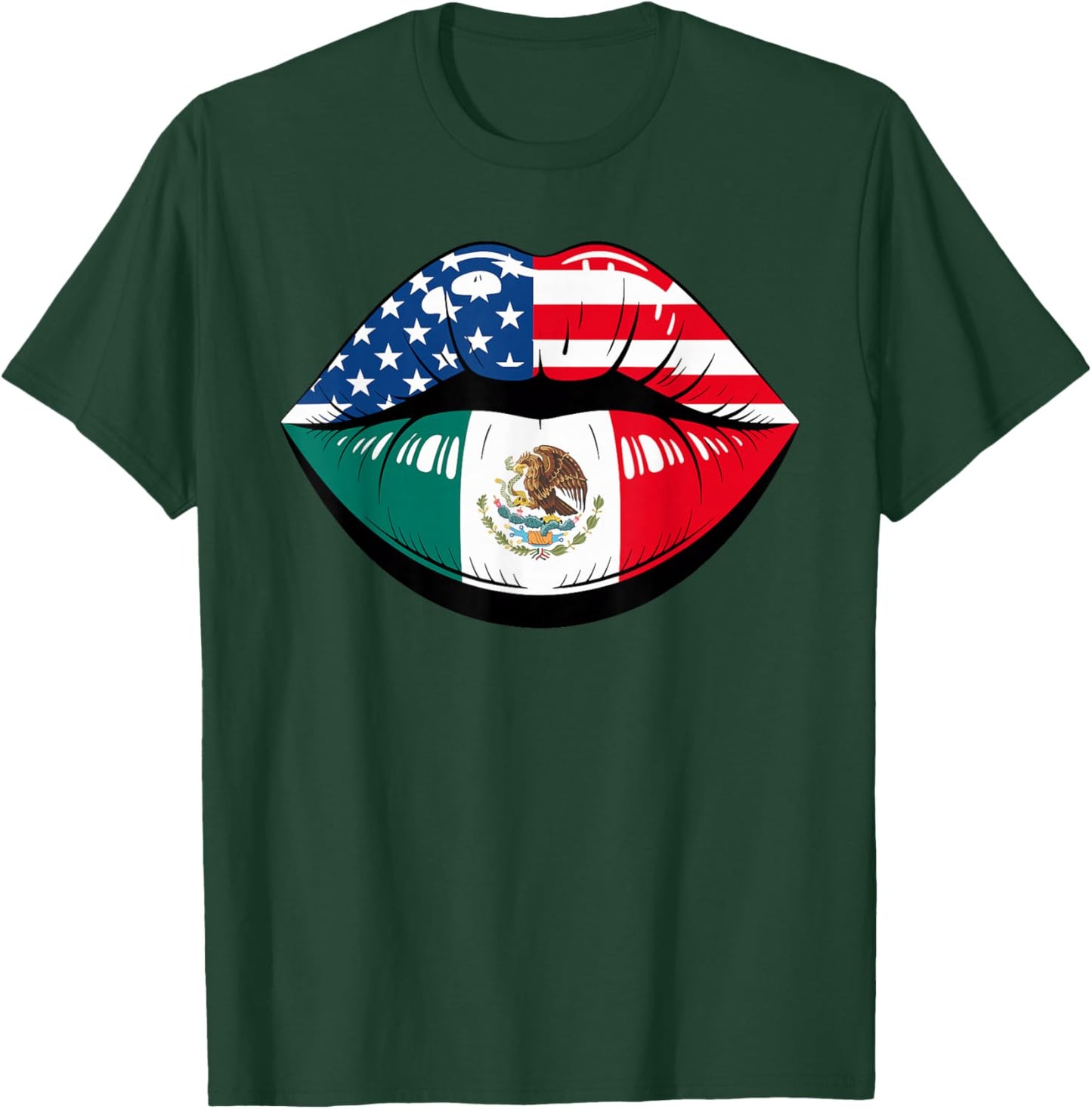 Lips Half American Mexican Roots Mexico USA America T-Shirt - T-Shirt | Forest