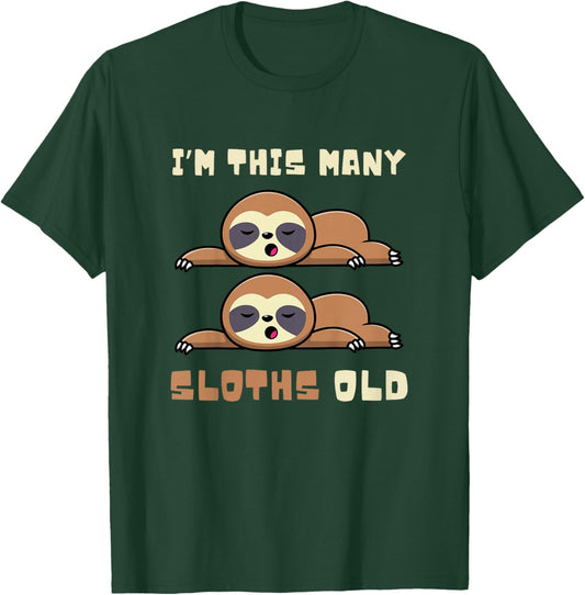 I'm This Many Sloths Old Sloth 2nd Birthday 2 Years Old Bday T-Shirt - T-Shirt | Forest