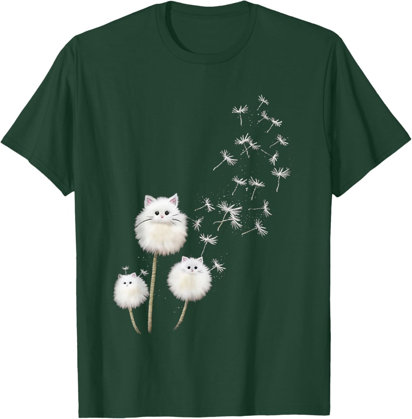 Women's just Breathe Fuzzy cat & Dandelion Cozy T-Shirt - T-Shirt | Forest