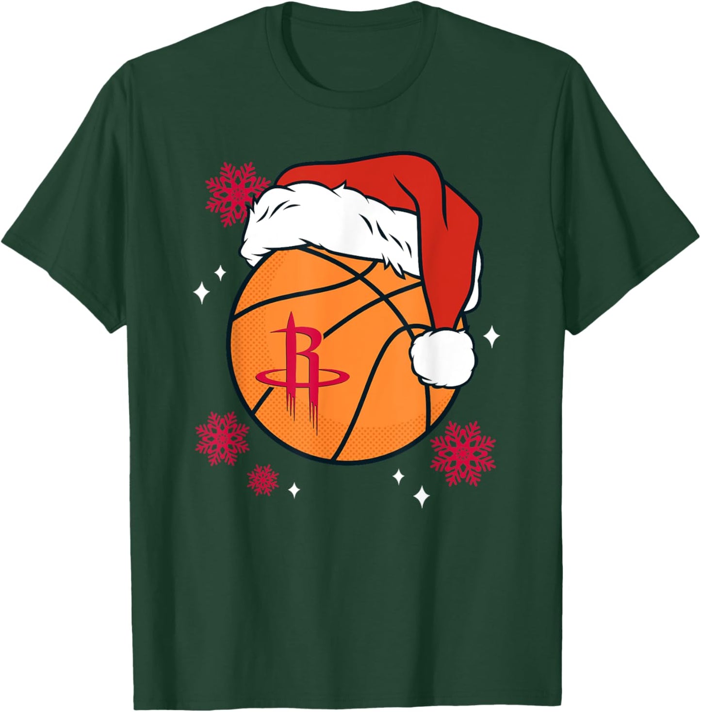 NBA Houston Rockets Christmas Santa Hat Ball T-Shirt - T-Shirt | Forest