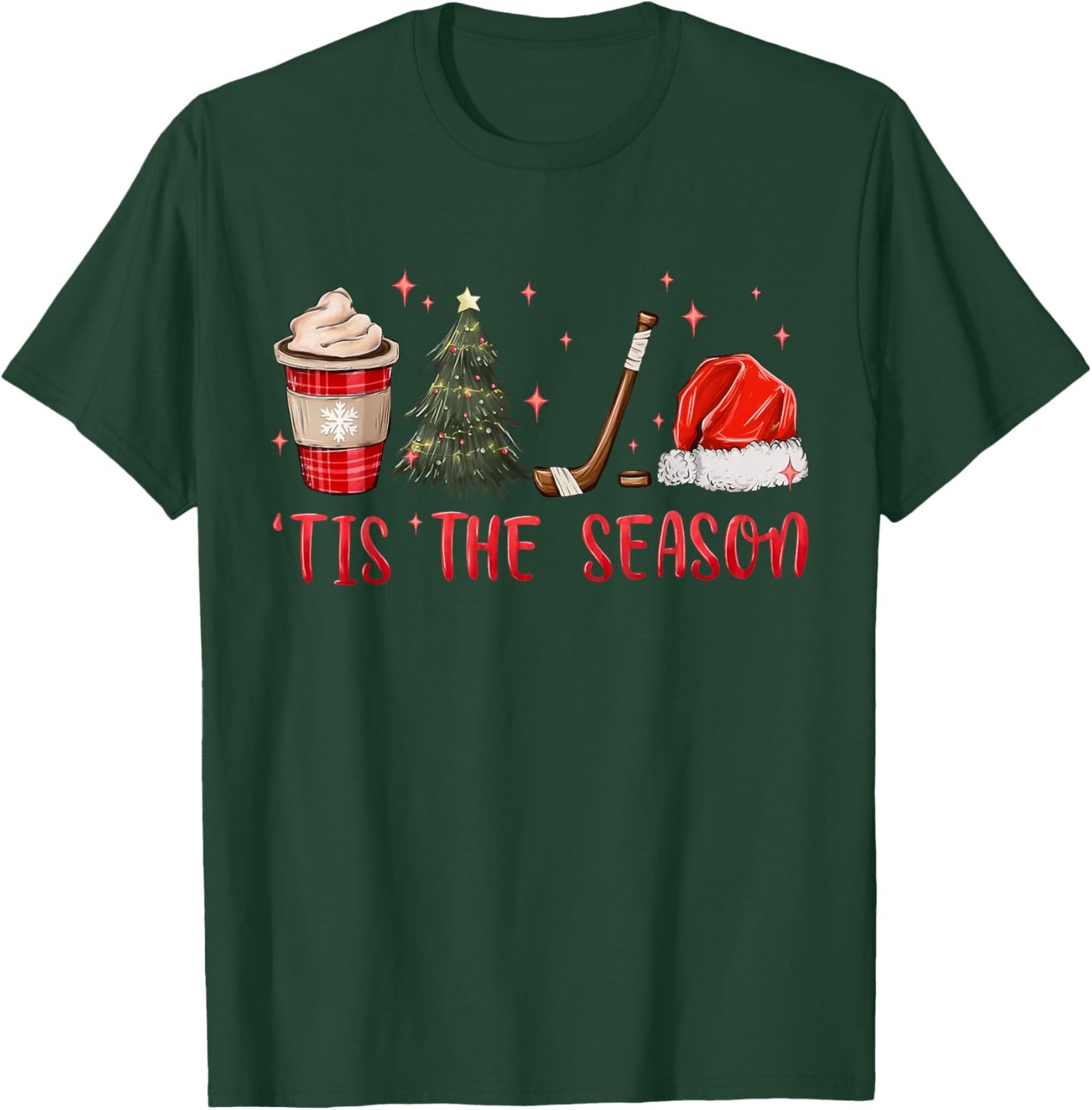 Tis The Season Hockey Coffee Xmas Tree Ice Hockey Christmas T-Shirt - T-Shirt | Forest