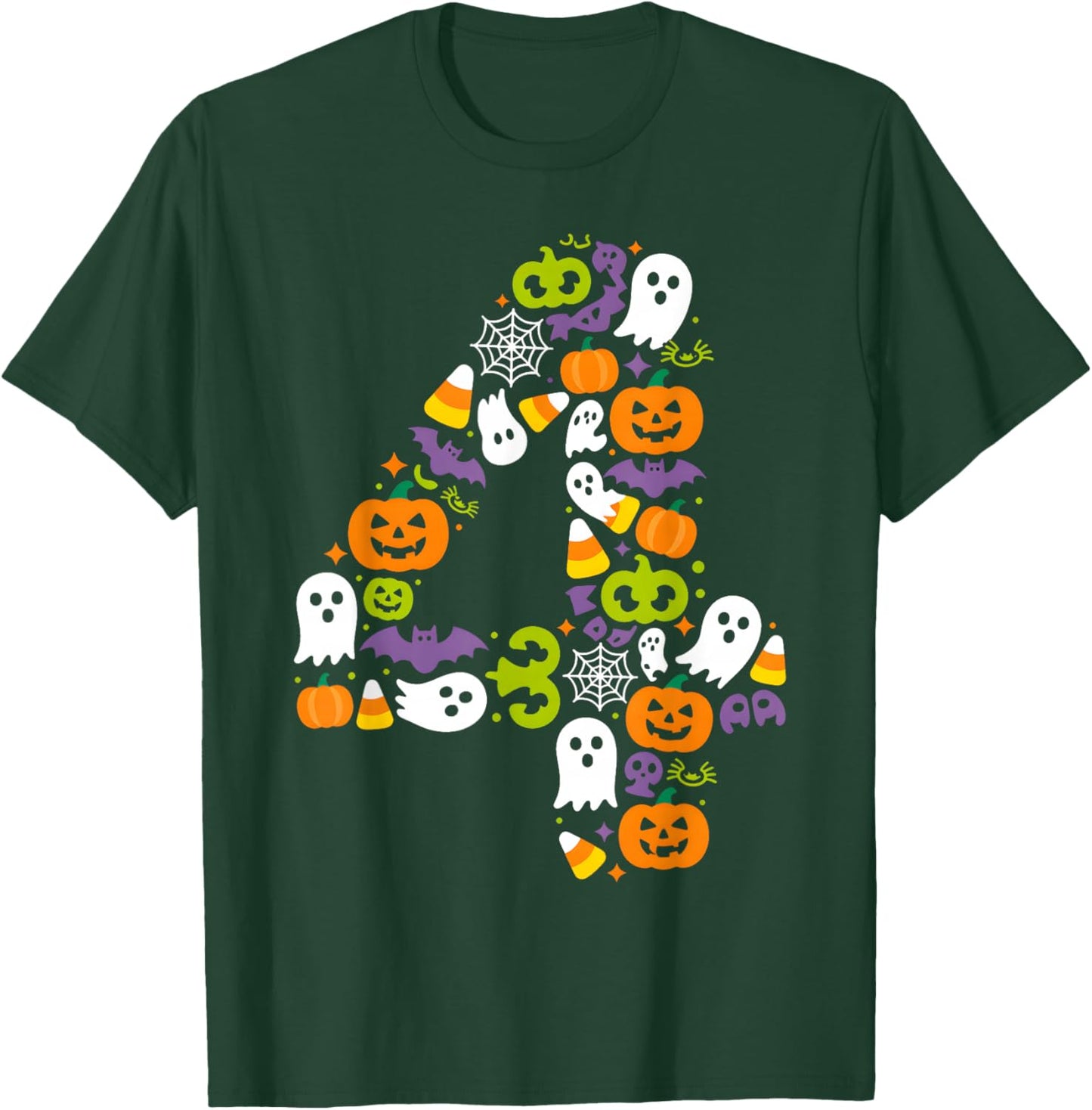 Halloween Birthday Number Four Pumpkin Ghost Kids T-Shirt - T-Shirt | Forest