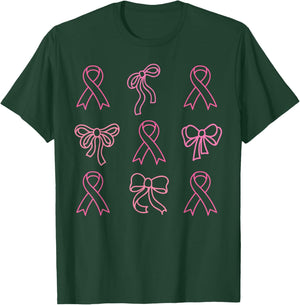 Breast Cancer Awareness Pink Coquette Bow Warrior T-Shirt - T-Shirt | Forest