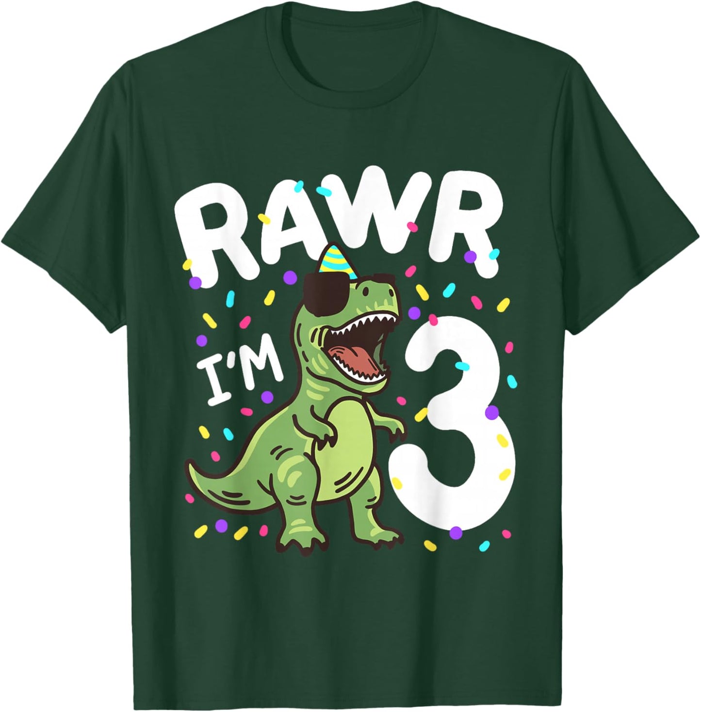 Three Rawr I'm 3 Years Old T Rex Dinosaur 3rd Birthday Boys T-Shirt - T-Shirt | Forest