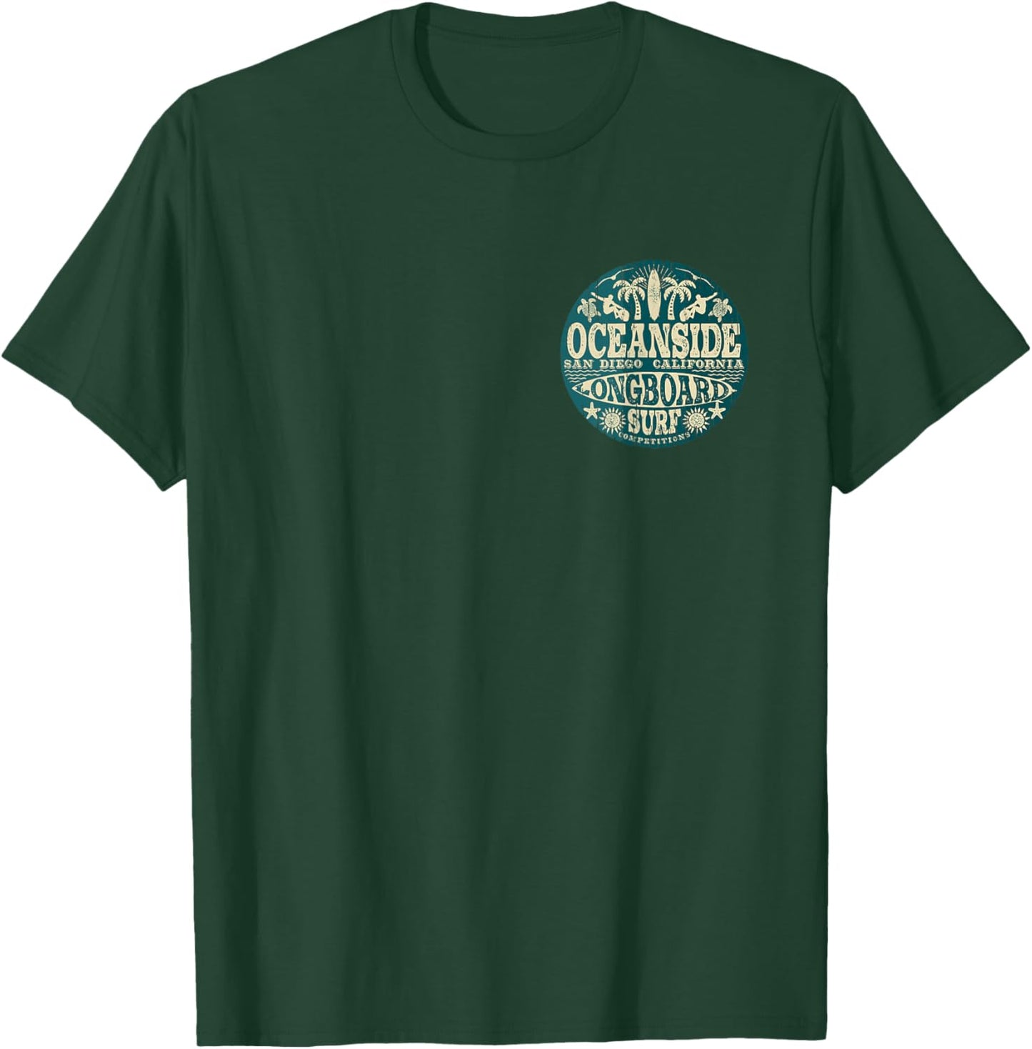 2-Sided Vintage Oceanside California Longboard Surfing T-Shirt - T-Shirt | Forest