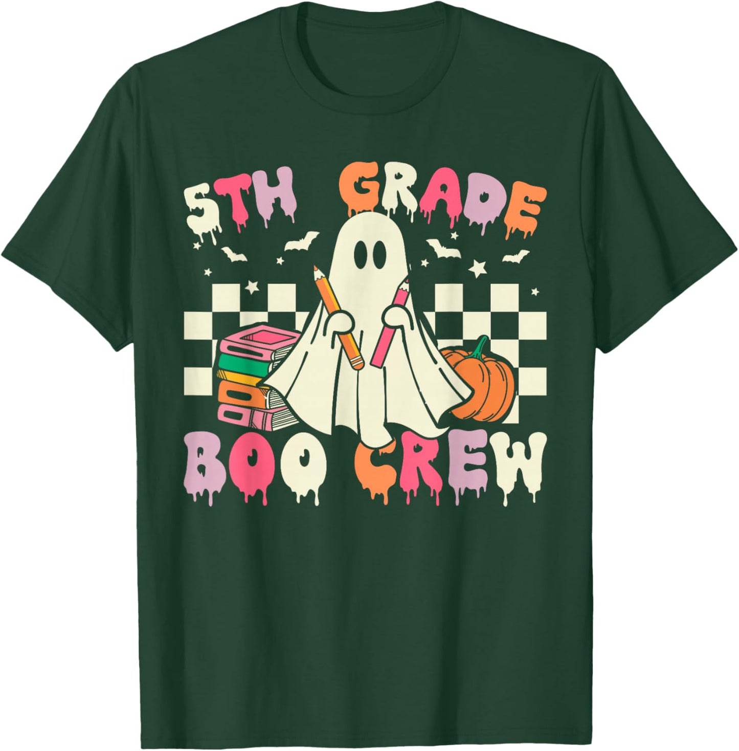5th Grade Boo Crew Retro Ghost Halloween Teacher Student T-Shirt - T-Shirt | Forest
