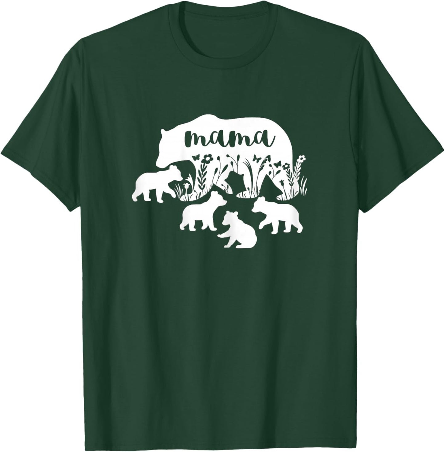 Mama Bear With 4 Cubs Mothers Day Mom Pregnancy Announcement T-Shirt - T-Shirt | Forest