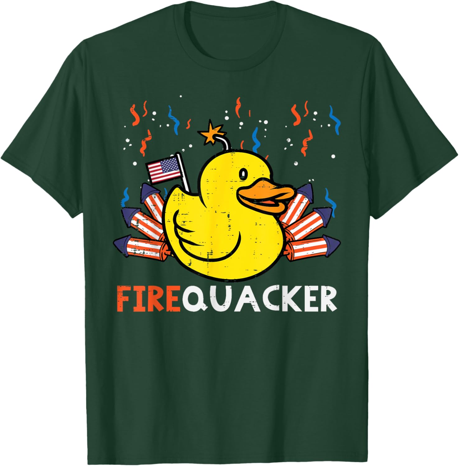 4th July Rubber Duck Firequacker Patriot Men Boys Kids Women T-Shirt - T-Shirt | Forest