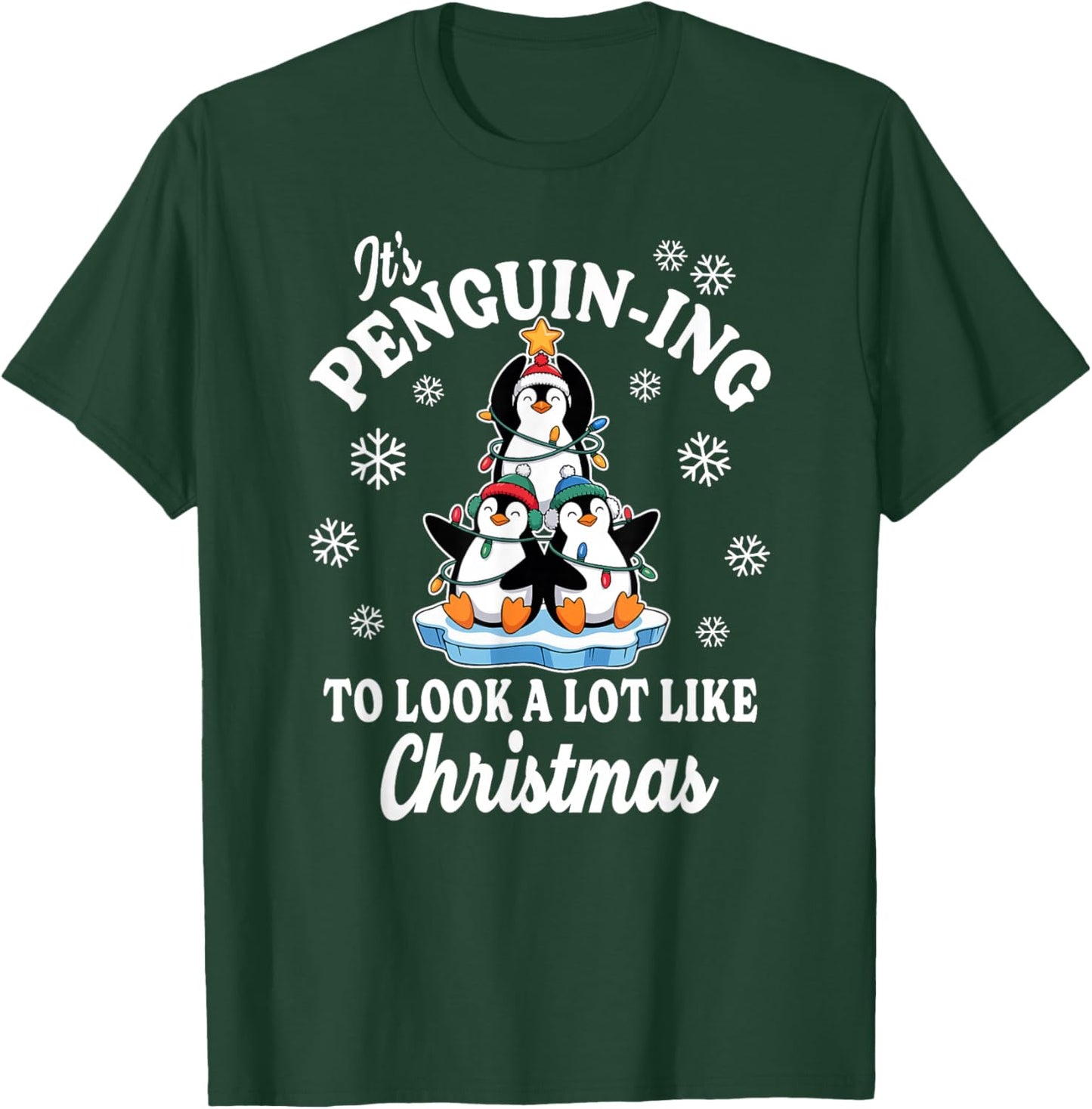 Penguin-ing Christmas Tree on Ice Cute Holiday T-Shirt - T-Shirt | Forest