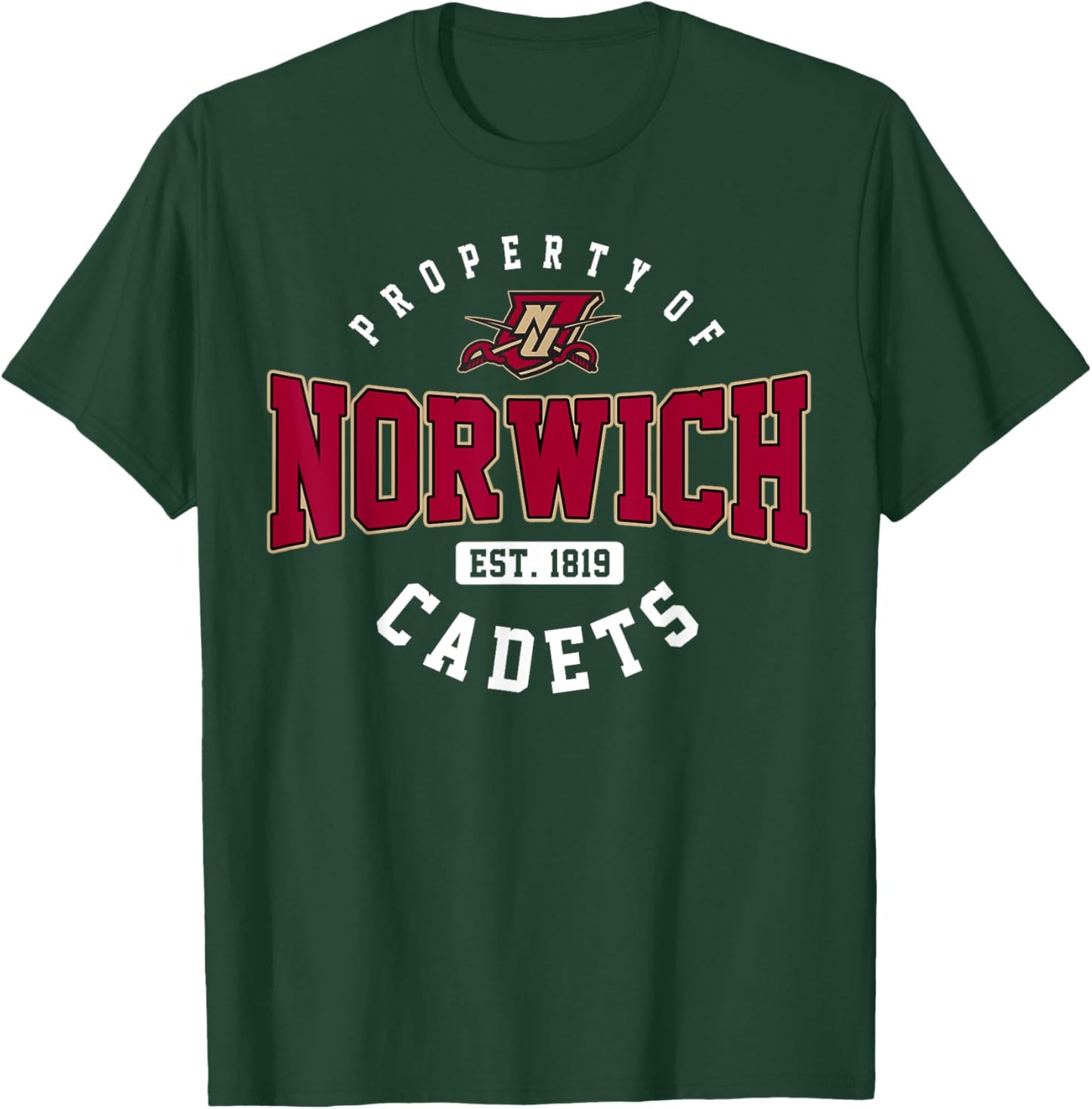 Property of Norwich University Athletics Arch Vintage Design T-Shirt - T-Shirt | Forest