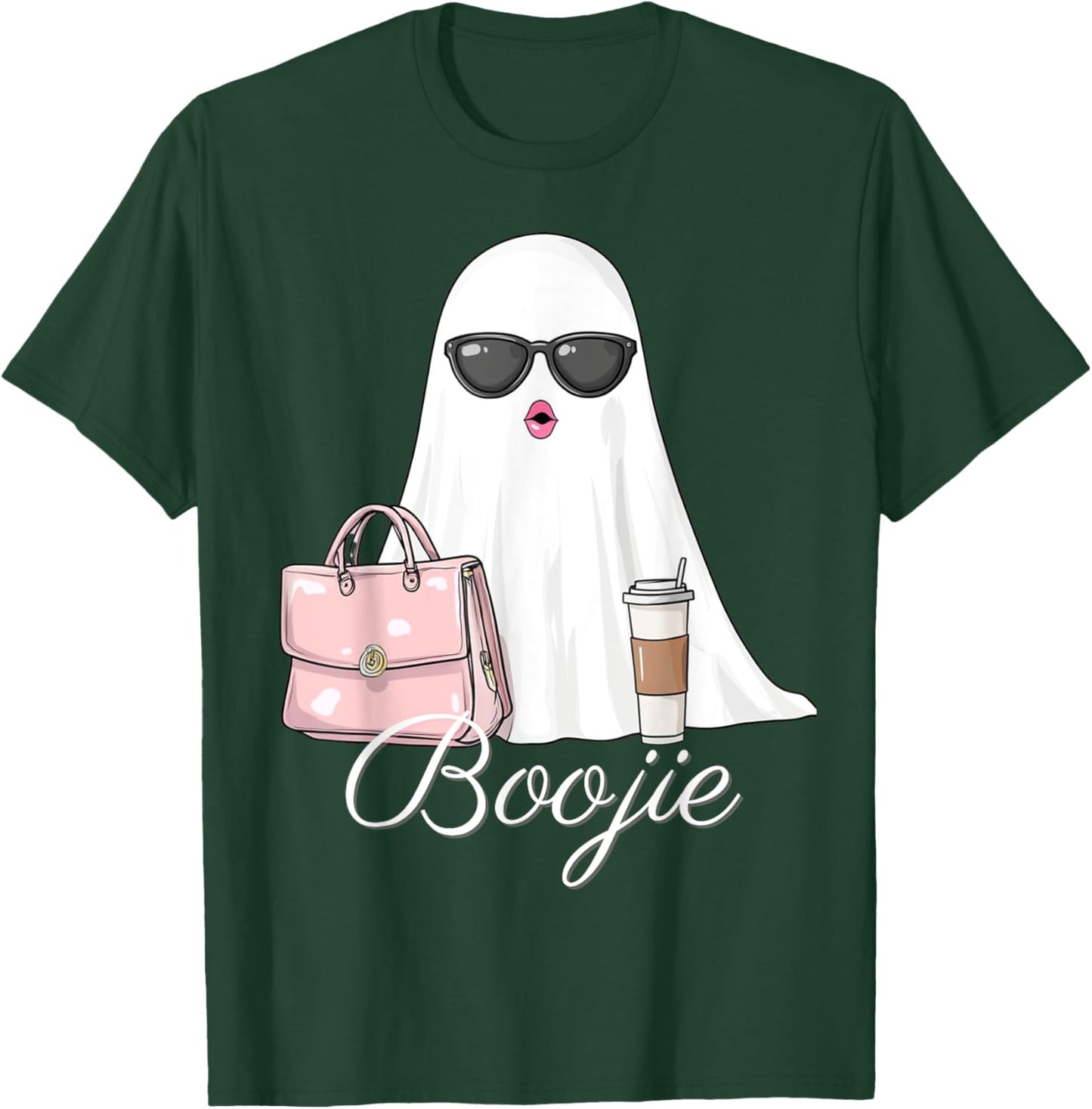 Boujee Boojie Funny Halloween Ghost with Pink Purse Lipstick T-Shirt - T-Shirt | Forest