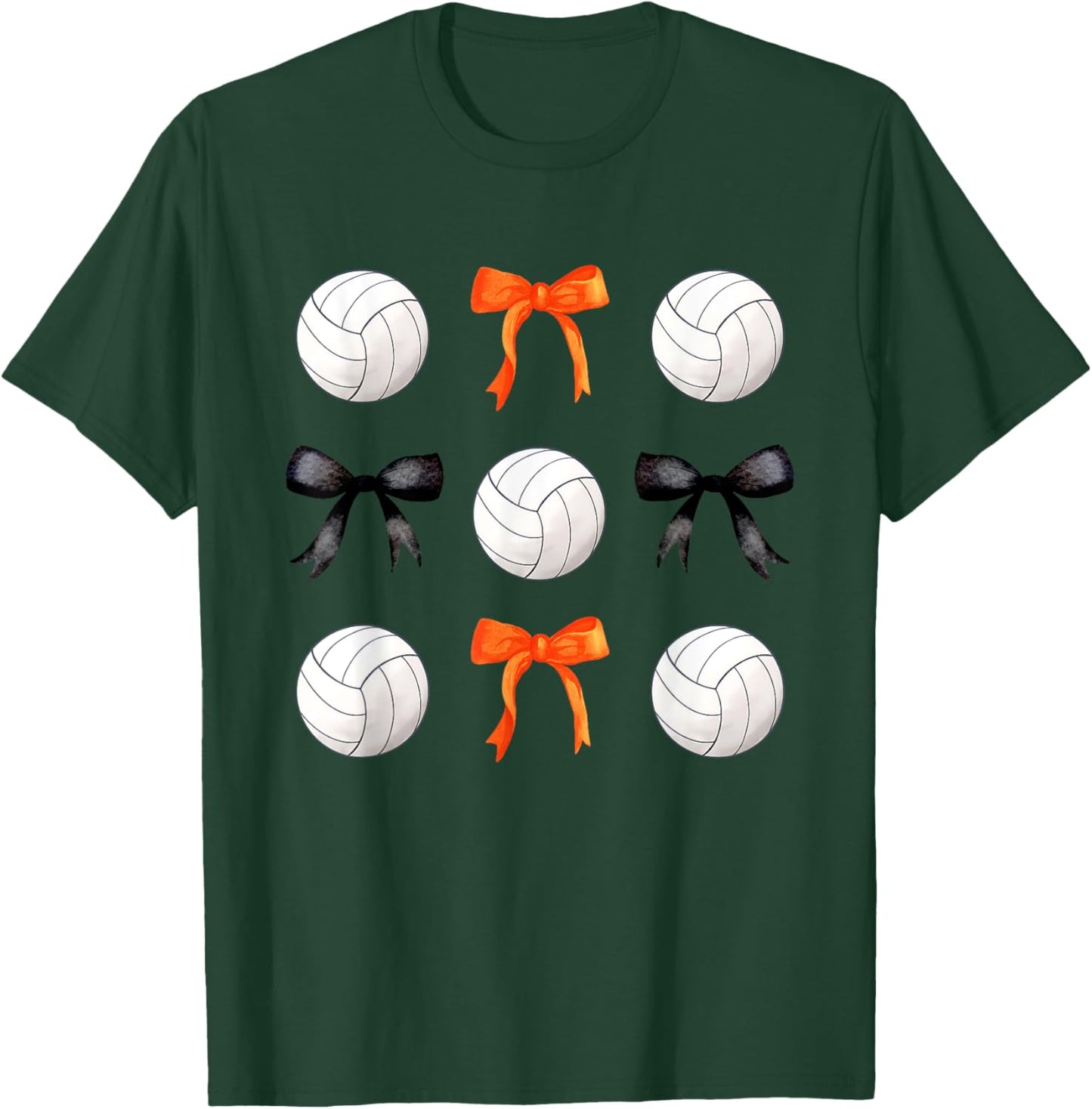 Volleyballs and Orange and Black Bows Volleyball Team Player T-Shirt - T-Shirt | Forest