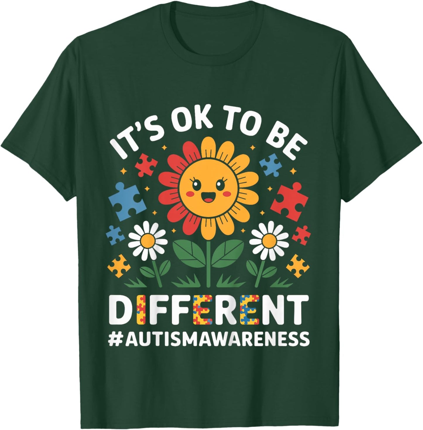 Kids It's OK To Be Different Sunflower Autism Awareness Girls T-Shirt - T-Shirt | Forest