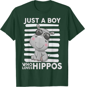 Kids Hippo-Shirt Toddler Funny Just A Boy Who Loves Hippos T-Shirt - T-Shirt | Forest