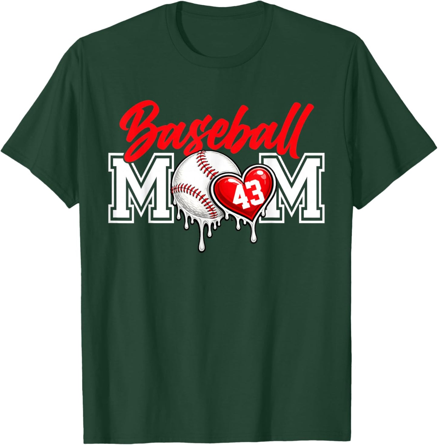 Personalized Proud Mom Jersey Number 43 Baseball Game Day T-Shirt - T-Shirt | Forest