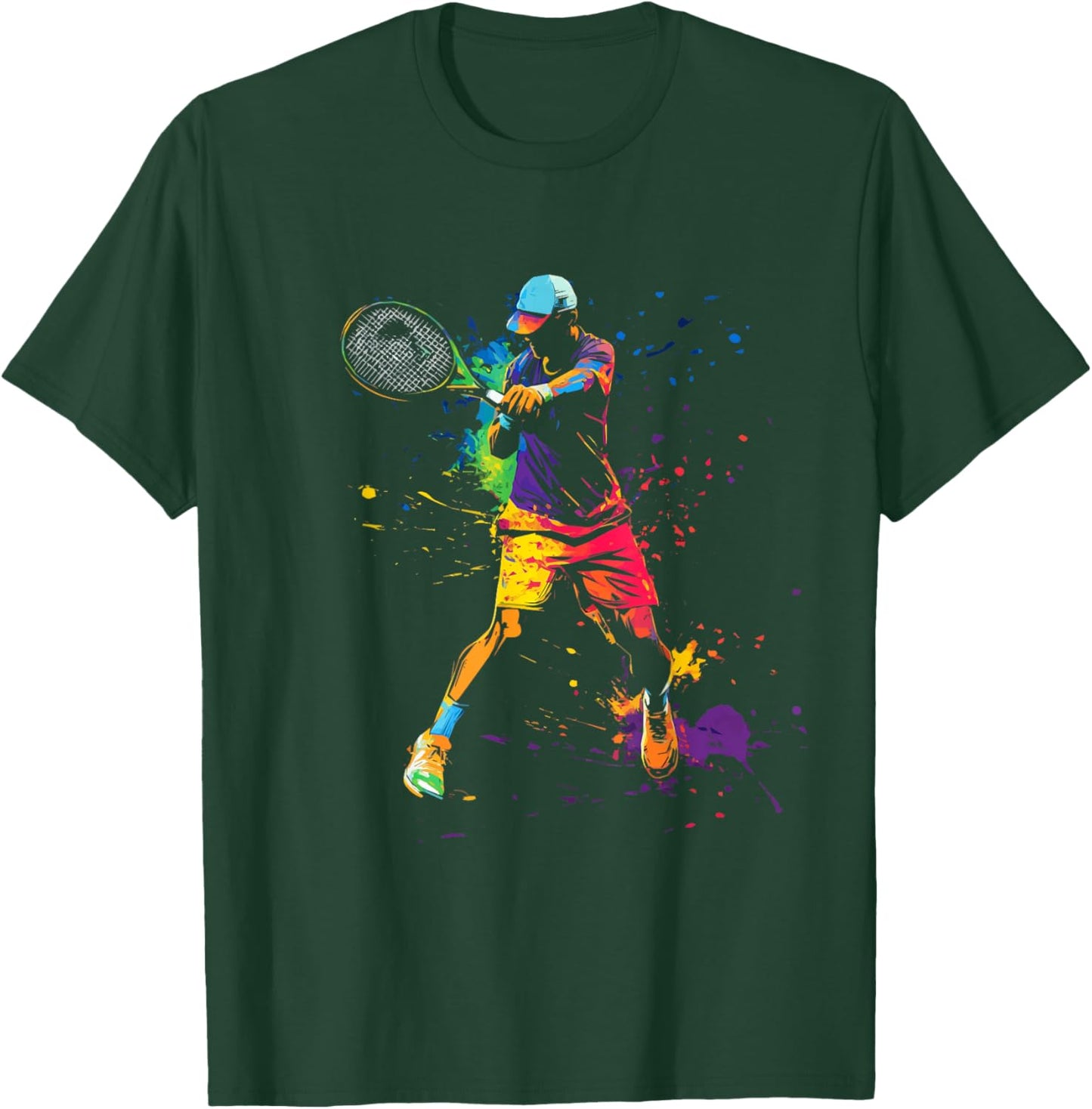 Tennis Player Splash Art Topspin Turn-Up Tennis Man T-Shirt - T-Shirt | Forest