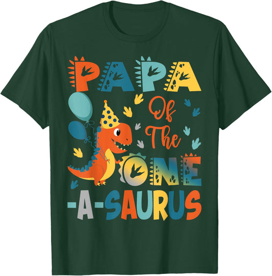 Papa Of The One-A-Saurus 2Nd Birthday Dinosaur Party T-Shirt - T-Shirt | Forest