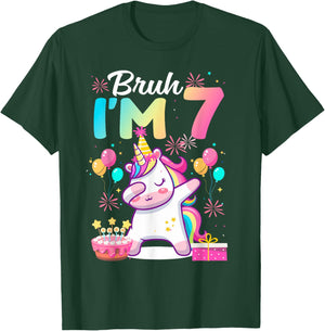 Bruh I'm 7 Years Old Girl 7th Birthday Dabbing Unicorn T-Shirt - T-Shirt | Forest