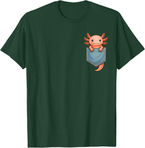Cute Axolotl Pocket Funny Gifts Women Teen Kid T-Shirt - T-Shirt | Forest