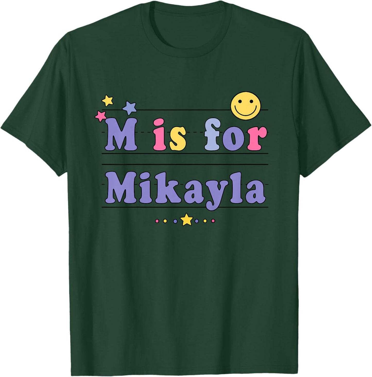 Kids Mikayla Name Shirt Alphabet M is for Mikayla T-Shirt - T-Shirt | Forest