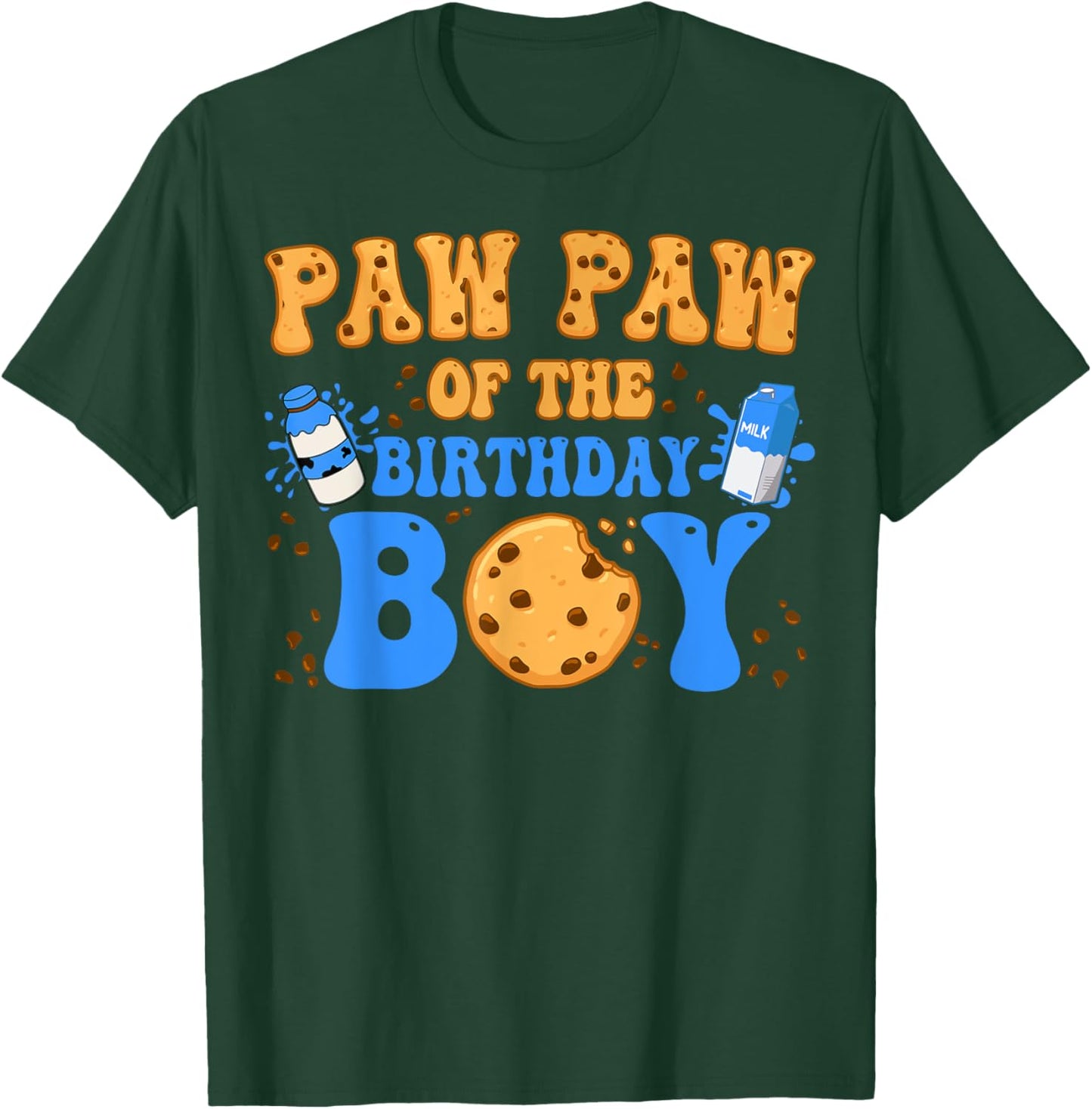 Paw Paw Of The Birthday Boy Milk and Cookies Lover T-Shirt - T-Shirt | Forest