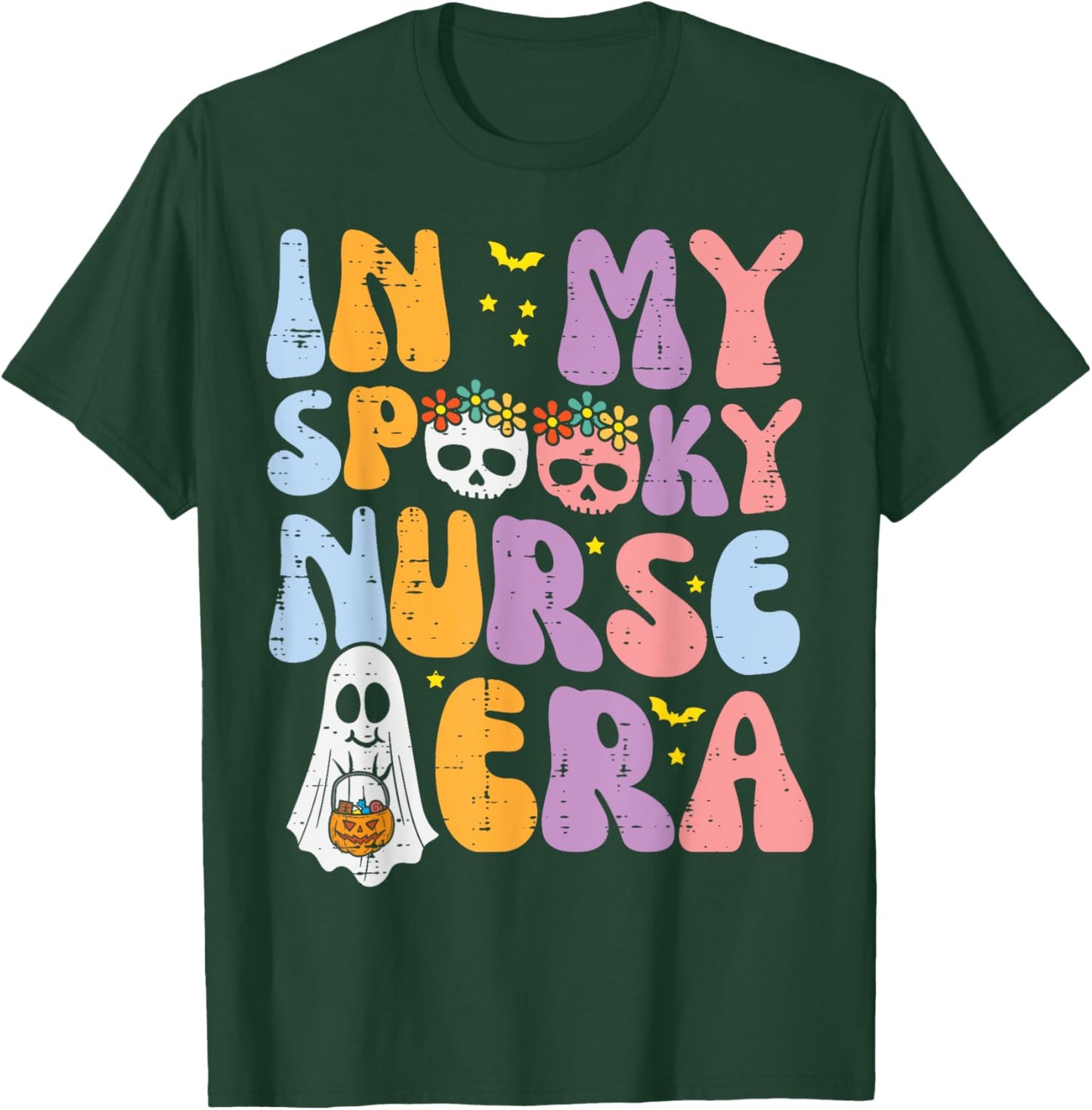 Halloween My Spooky Nurse Era Costume Groovy Scrub Top Women T-Shirt - T-Shirt | Forest