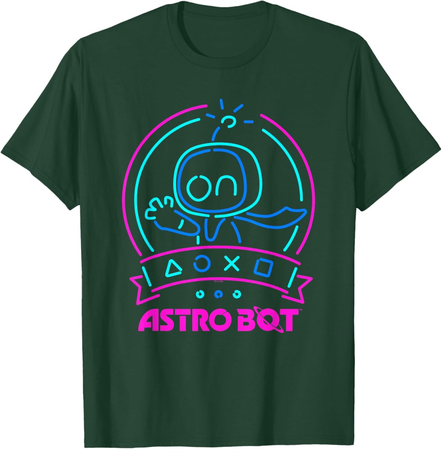 Astro Bot Neon Waving Character with Icons Video Game T-Shirt - T-Shirt | Forest