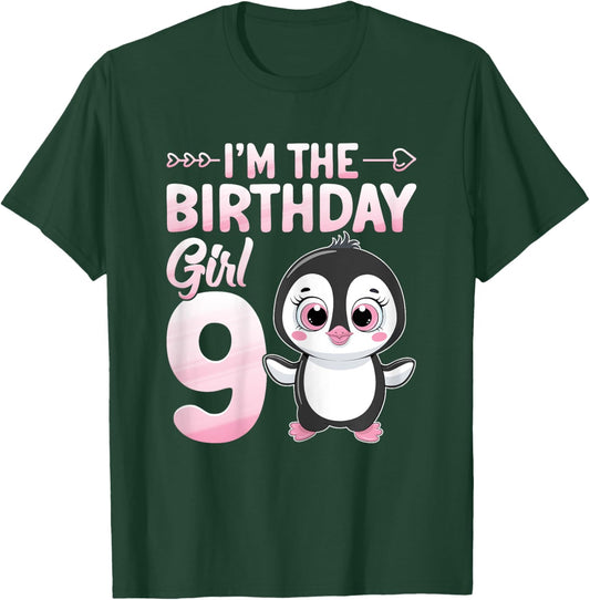 I'm The Birthday Girl 9 Years Old Penguin Lover 9th Birthday T-Shirt - T-Shirt | Forest