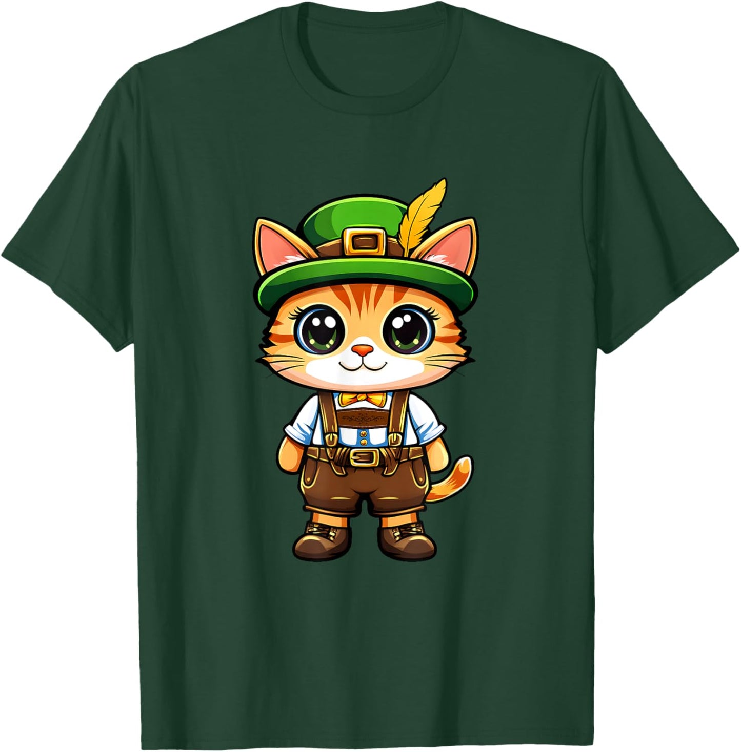 Oktoberfest Cat Funny German Bavarian Lederhosen Cat Lover T-Shirt - T-Shirt | Forest