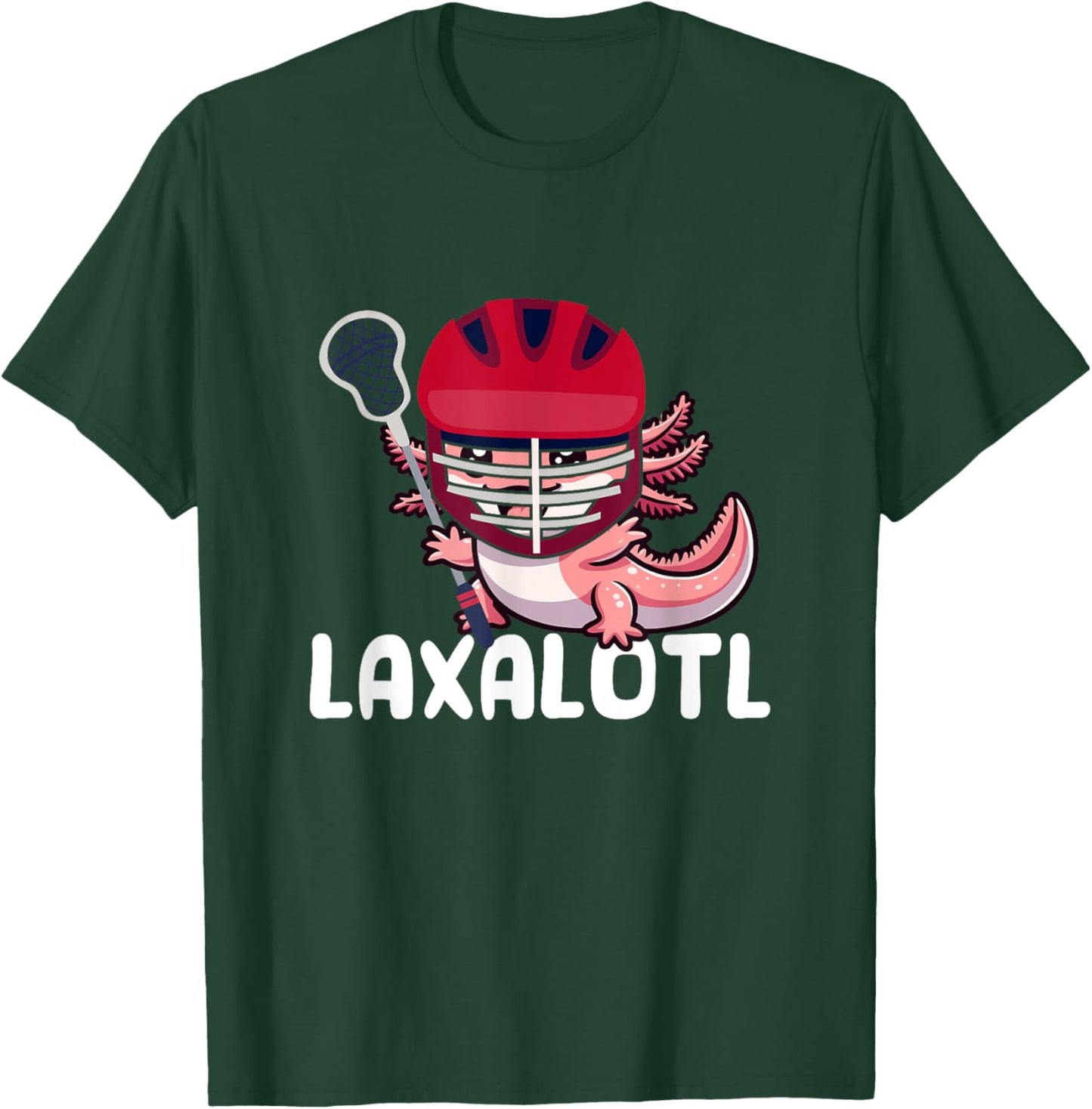 Funny Lacrosse LAX Laxalotl Axolotl Lacrosse Player Athlete T-Shirt - T-Shirt | Forest