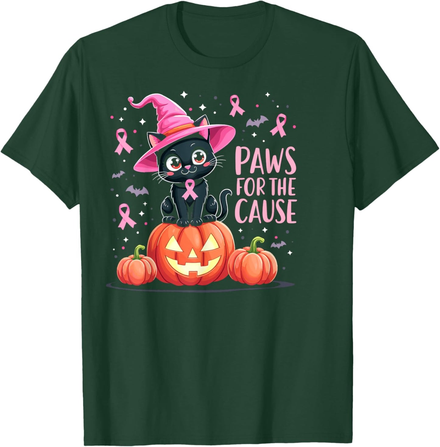Paws For The Cause Breast Cancer Awareness Halloween Black T-Shirt - T-Shirt | Forest