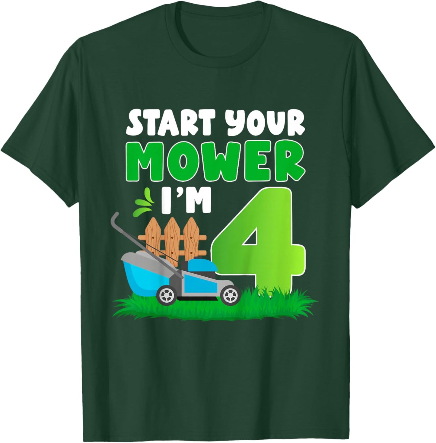 4th Lawn Mowing Birthday 4 Year Old Lawn Mower T-Shirt - T-Shirt | Forest