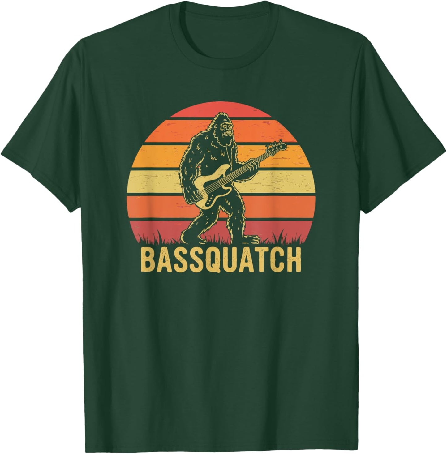 Bassquatch, Retro Bigfoot Bass Guitar Sasquatch T-Shirt - T-Shirt | Forest