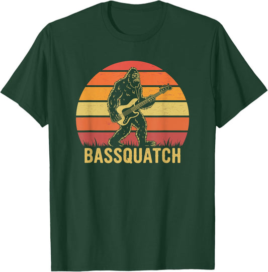 Bassquatch, Retro Bigfoot Bass Guitar Sasquatch T-Shirt - T-Shirt | Forest