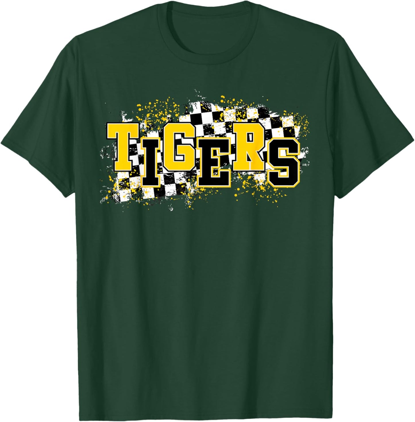 Tigers School Spirit Tiger Pride Yellow Black Tigers Checker T-Shirt - T-Shirt | Forest