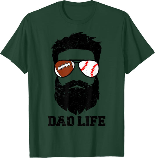 Football Baseball Dad Messy Hair Beard Football Baseball Dad T-Shirt - T-Shirt | Forest