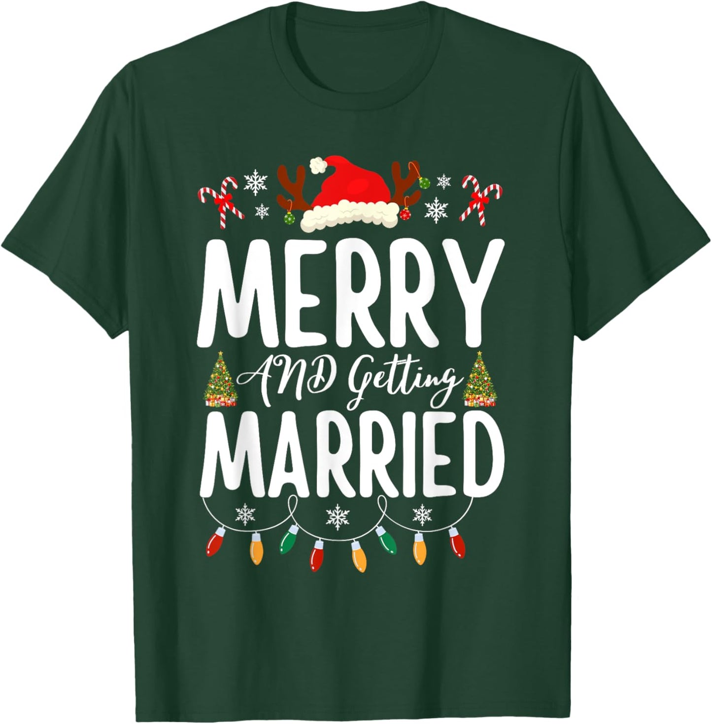 Merry and Getting Married Couples Christmas Pjs Pajamas T-Shirt - T-Shirt | Forest
