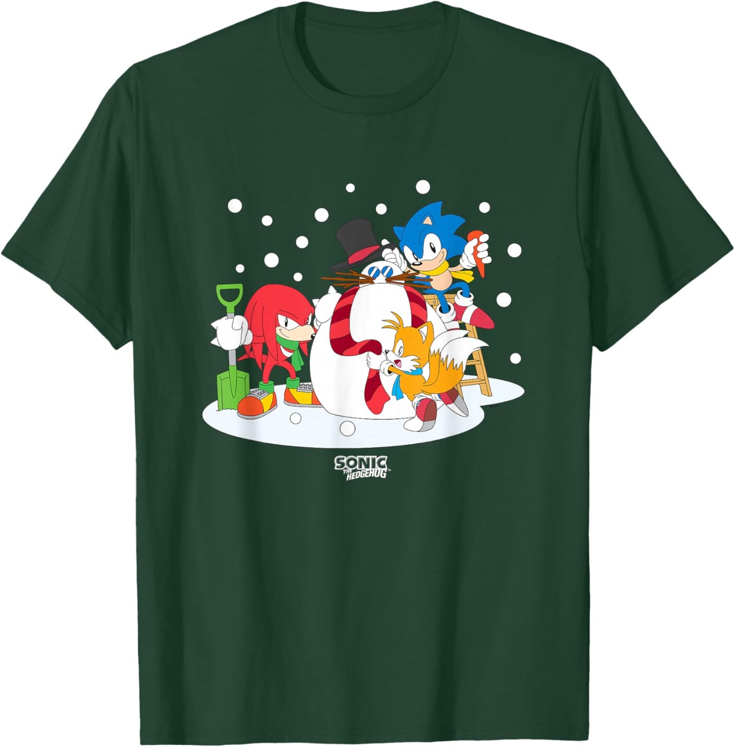 Sonic The Hedgehog Christmas Team Sonic Building Snowman T-Shirt - T-Shirt | Forest
