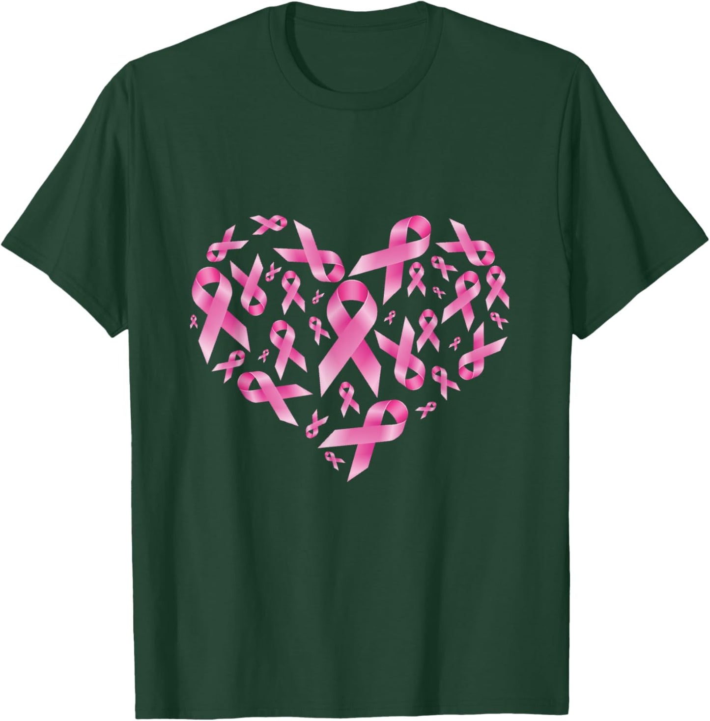 Breast Cancer Awareness Ribbon Heart Warrior T-Shirt - T-Shirt | Forest