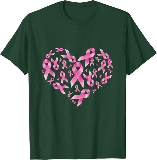 Breast Cancer Awareness Ribbon Heart Warrior T-Shirt - T-Shirt | Forest