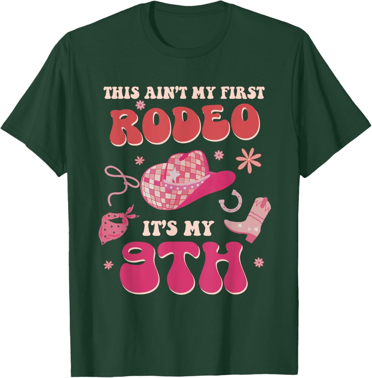 This Ain't My First Rodeo It's My 9th Birthday Cowgirl Retro T-Shirt - T-Shirt | Forest