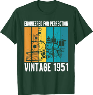 Engineered For Perfection Vintage 1951 Birthday Train T-Shirt - T-Shirt | Forest