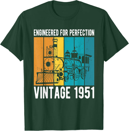 Engineered For Perfection Vintage 1951 Birthday Train T-Shirt - T-Shirt | Forest