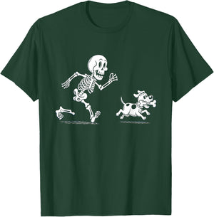 Halloween Dog, Funny Skeleton, Skeleton Chasing Dog T-Shirt - T-Shirt | Forest