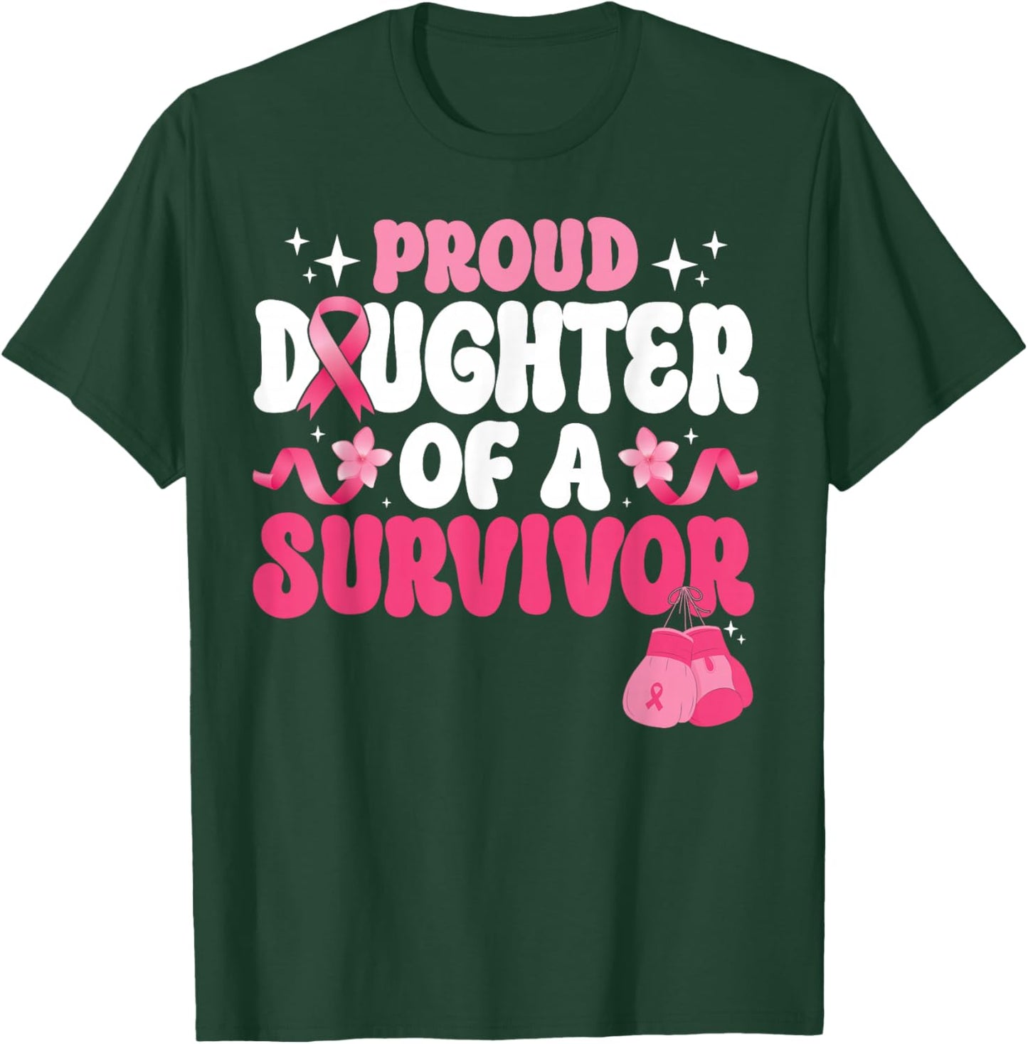 Groovy Proud Daughter Of Survivor Breast Cancer Awareness T-Shirt - T-Shirt | Forest