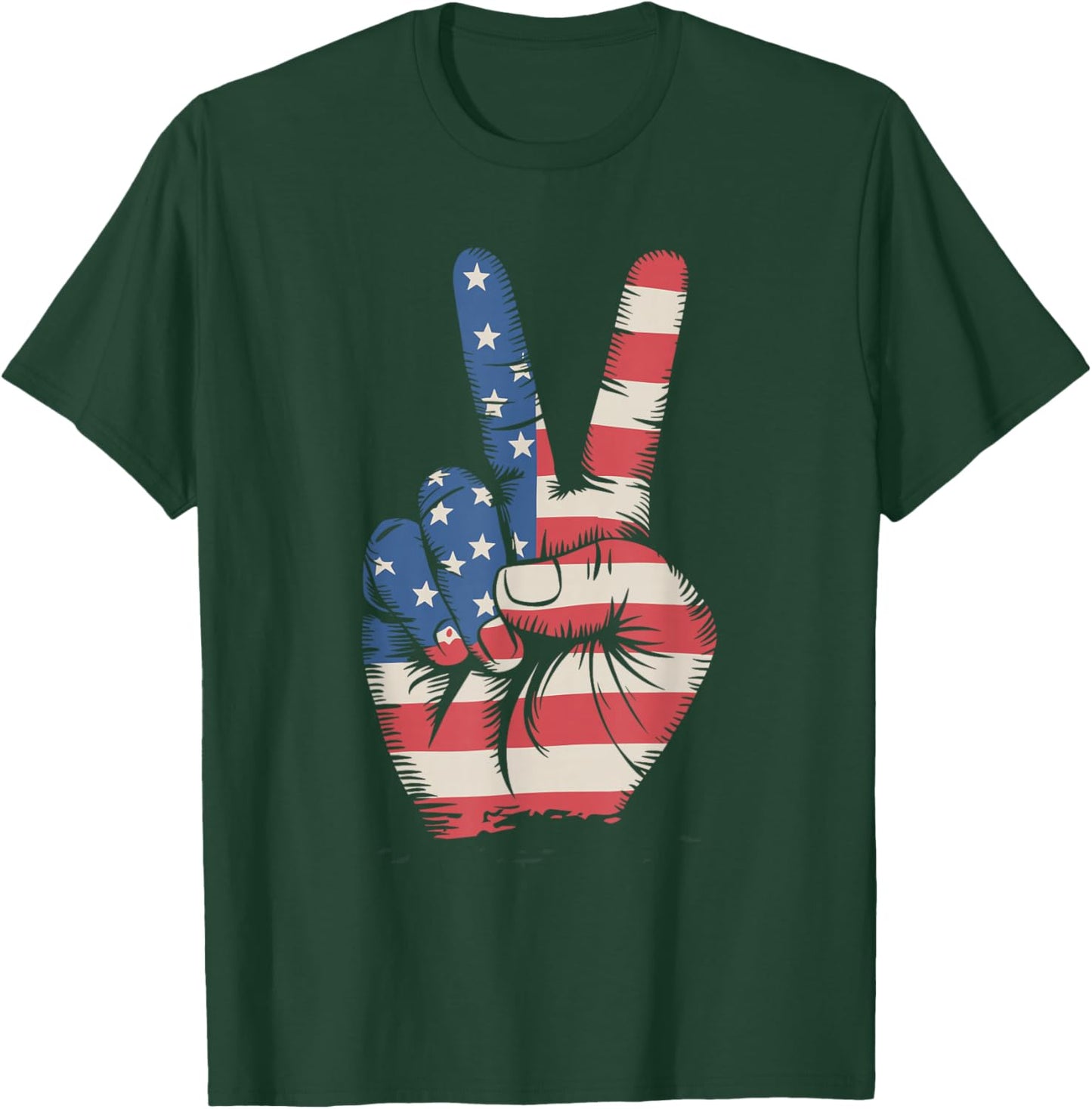 USA Flag Peace Sign Hand 4th of July T-Shirt - T-Shirt | Forest